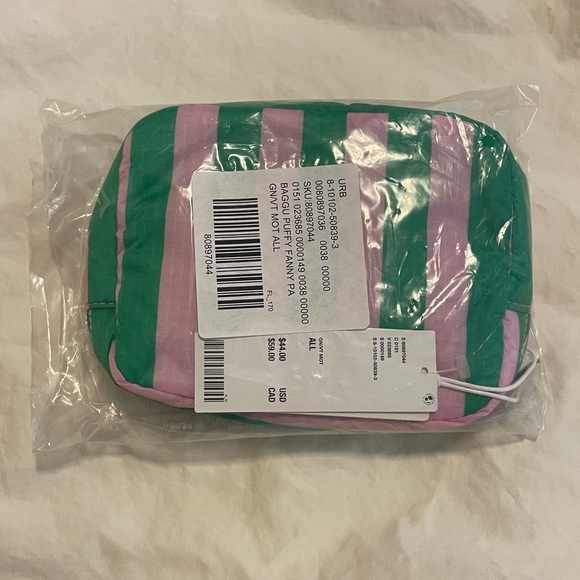 NWT BAGGU Awning Stripe Puffy Fanny Pack Pink Green - Picture 4 of 6